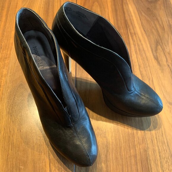 Nine west, leather, bootie, platform stiletto heel sz 8 M, black, EUC - Picture 4 of 16